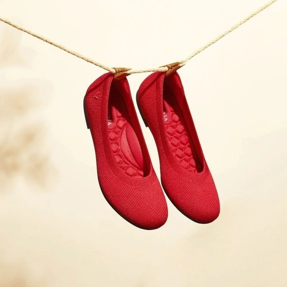 VIVAIA Claire Round Toe Ballet Flats Red Women's Knit Comfort  EU/39.5 US/8.5